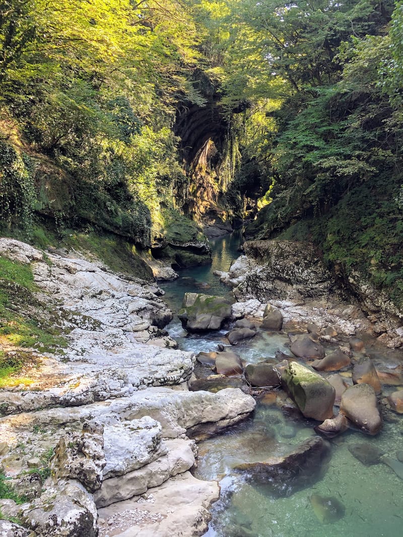 Waterfalls cascading inside Martvili Canyon — 3