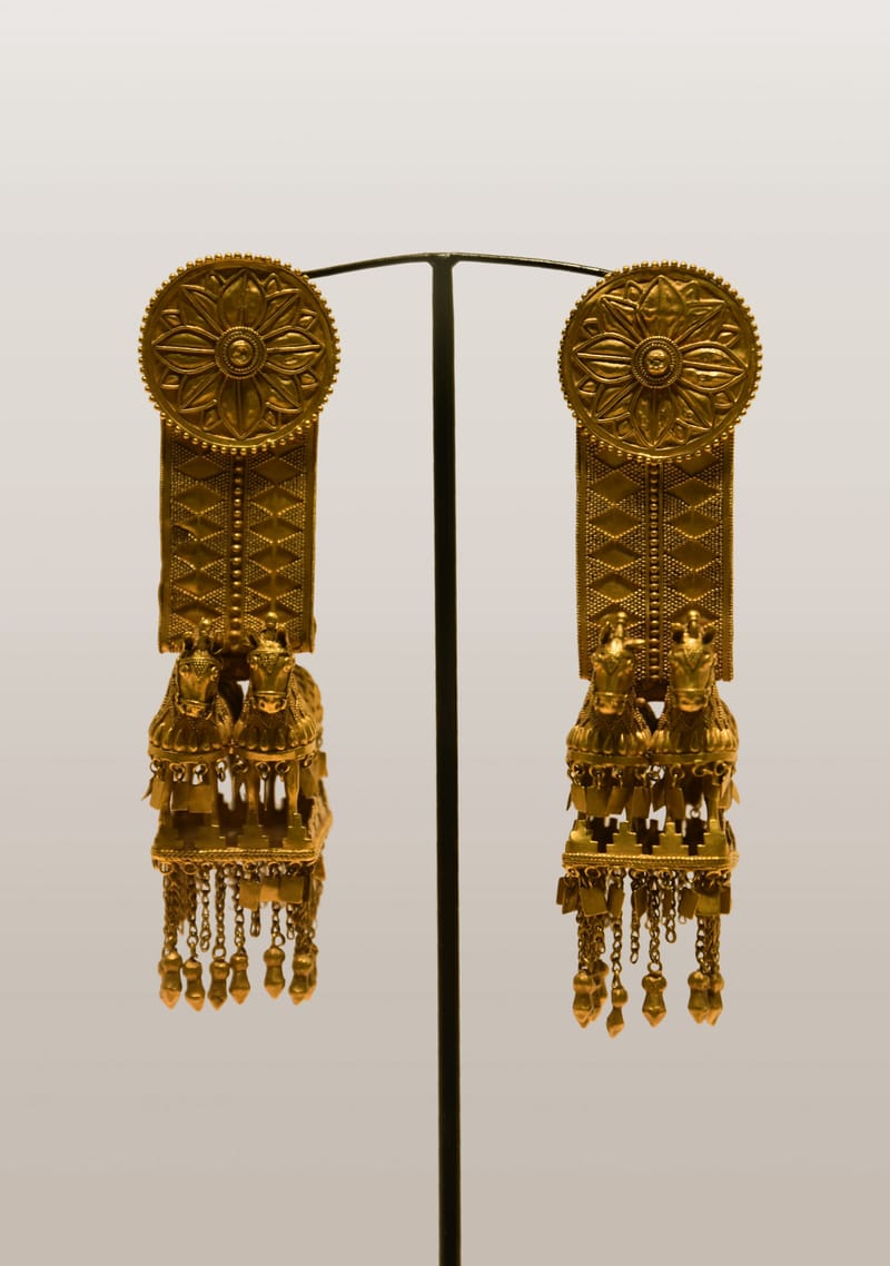 Gold temple rings from the Akhalgori hoard in the Georgian National Museum treasure exhibit
