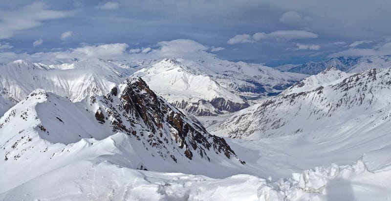 Gudauri ski resort and Caucasus mountain ridge